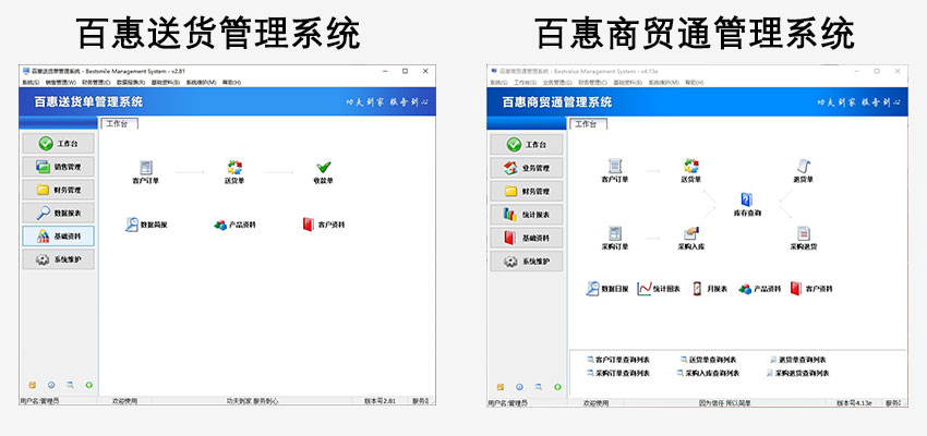 百惠商贸系统VS送货单管理系统，两款软件有哪些区别？商贸通进销存系统增加很多功能和性能大提升